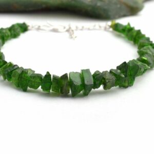 Natural Raw Chrome Diopside Bracelet in 925 Sterling Silver, Dainty, Rough Gemstone Bracelet, Green Rough, Uncut Stone Bracelet, Gift Her