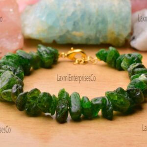 Natural Raw Chrome Diopside Bracelet in 925 Sterling Silver, Dainty, Rough Gemstone Bracelet, Green Rough, Uncut Stone Bracelet, Gift Her