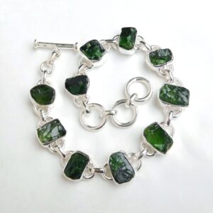 Raw Chrome Diopside Bracelet: Handmade 925 Sterling Silver Gemstone Jewelry
