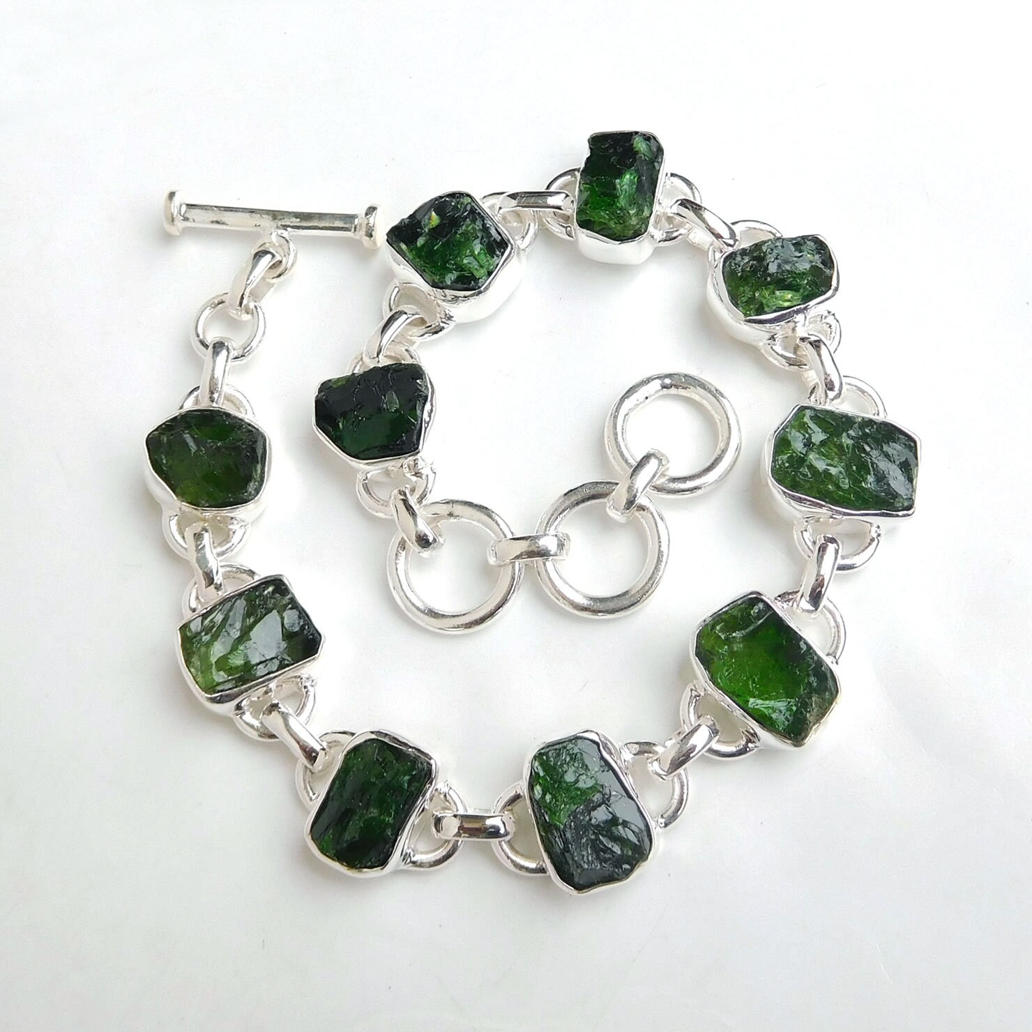 Raw Chrome Diopside Bracelet: Handmade 925 Sterling Silver Gemstone Jewelry