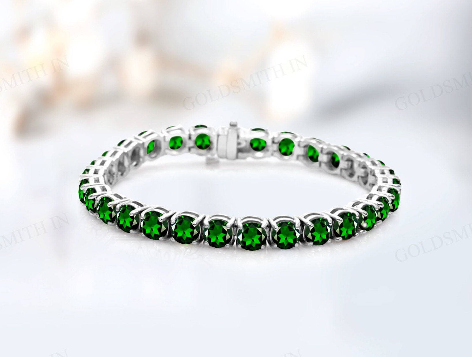 Vintage Chrome Diopside Bracelet For Women Green Gemstone Bracelet Tennis Engagement Bracelet Sterling Silver Bracelet For Wife Gift For Her