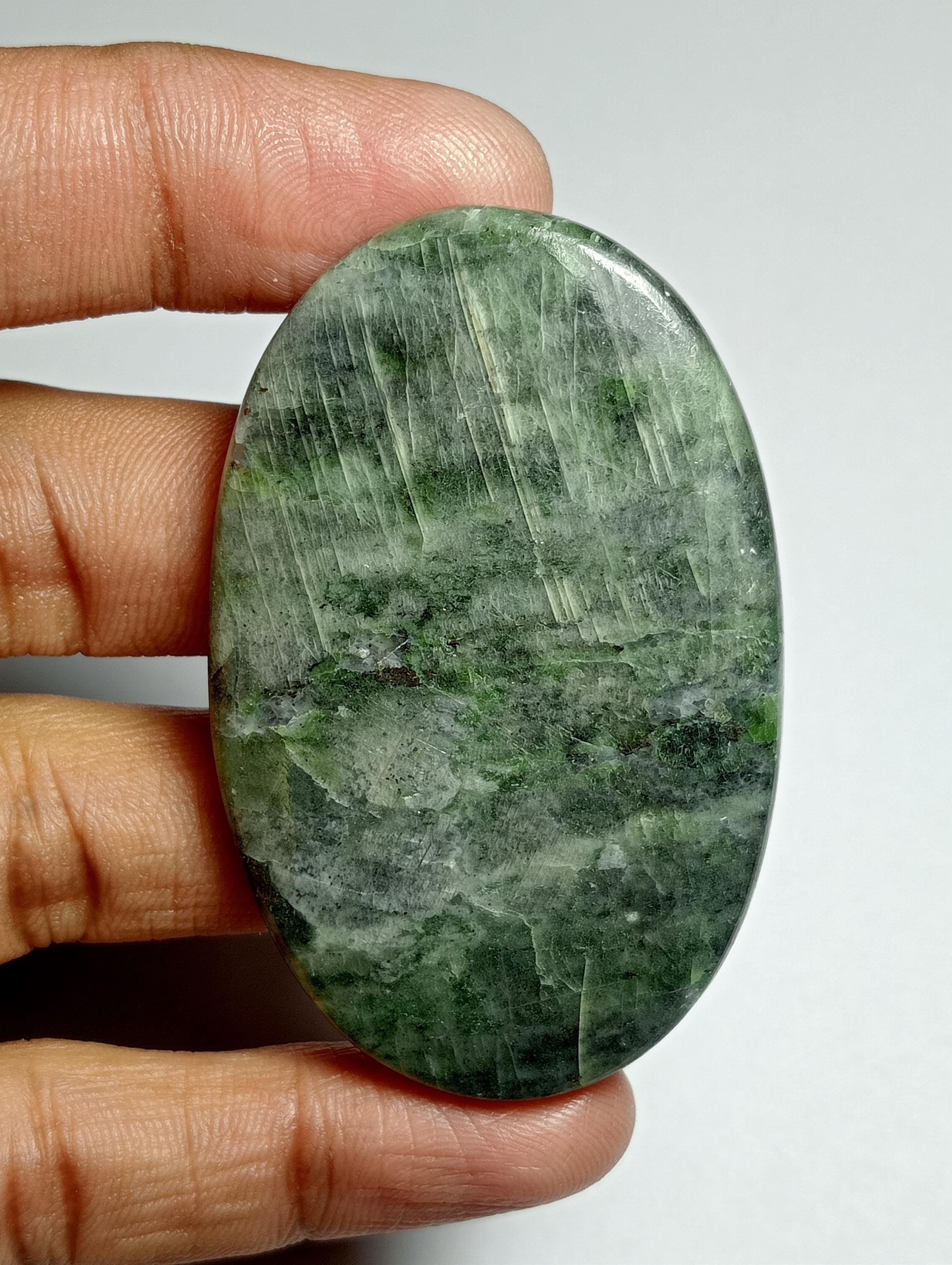 Diopside Gemstone Cabochon: Loose Stone For Jewelry Making (139cts, 58x37 Mm) #40 Diopside Gemstone Cabochon: Loose Stone For Jewelry Making (139cts, 58x37 Mm) #40
