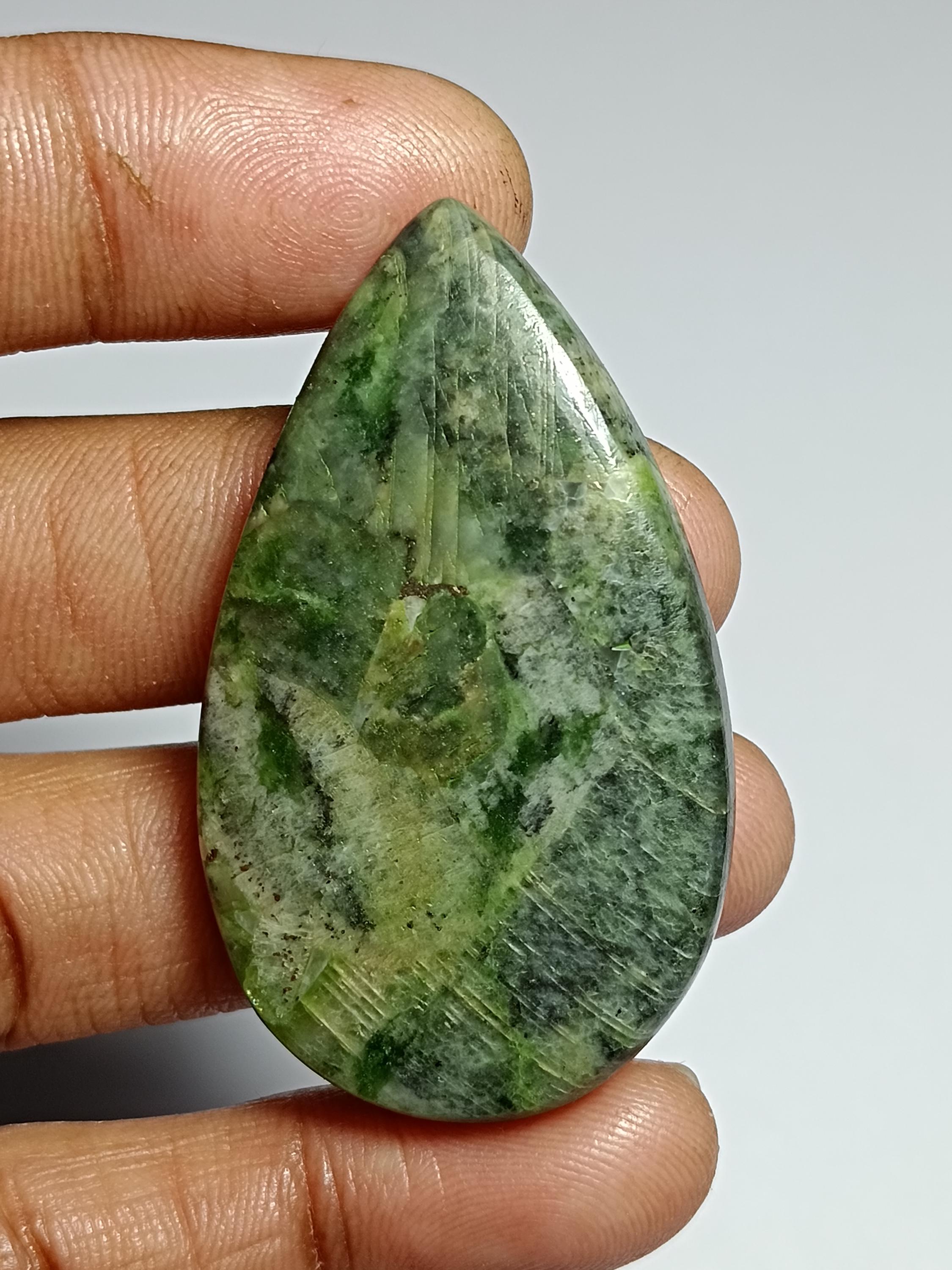 Diopside Cabochon: Natural Green Gemstone For Jewelry Making (89cts, 49x29mm)