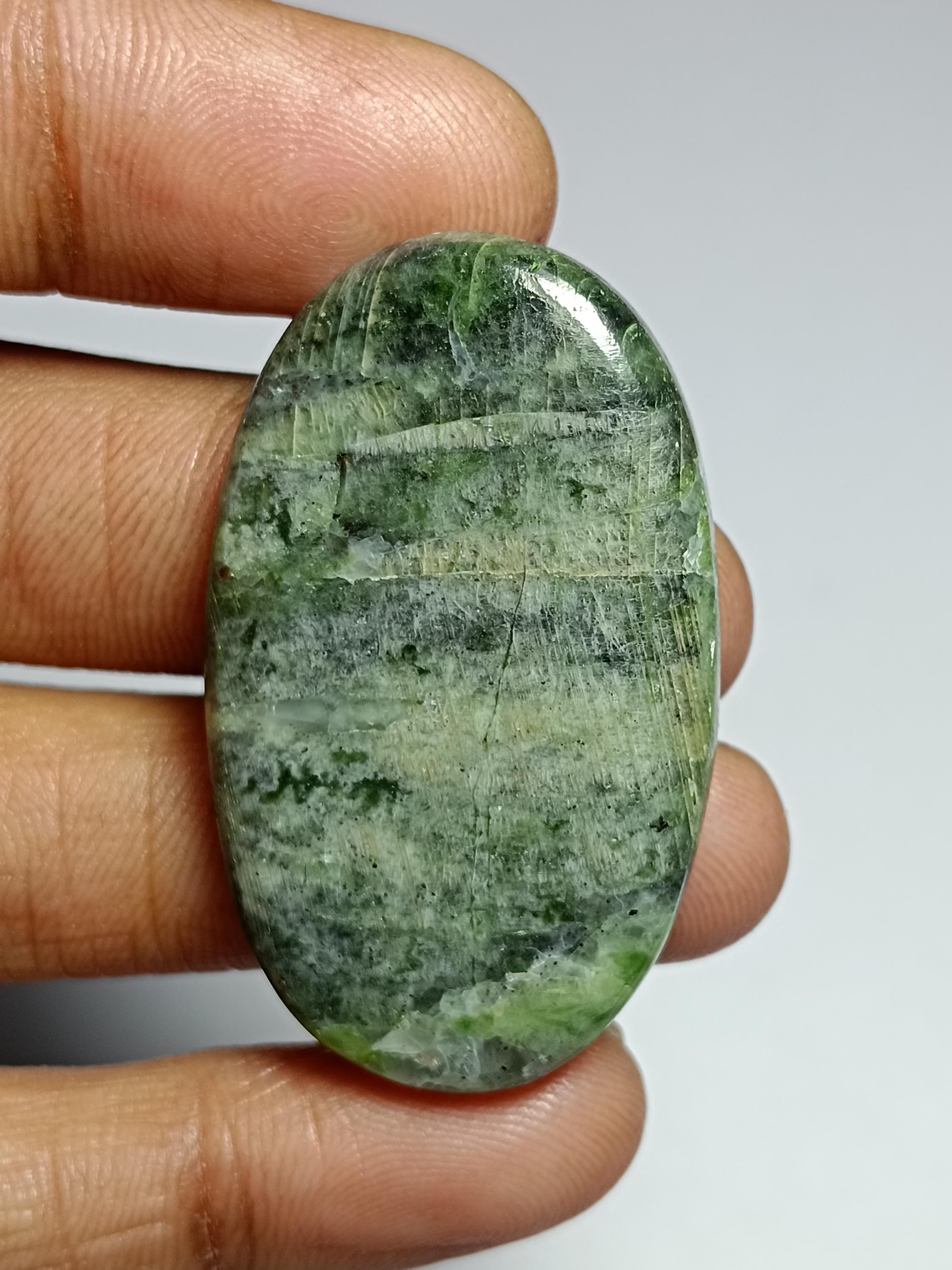 Diopside Cabochon: Natural Green Gemstone For Jewelry Making (76cts, 42x25mm)