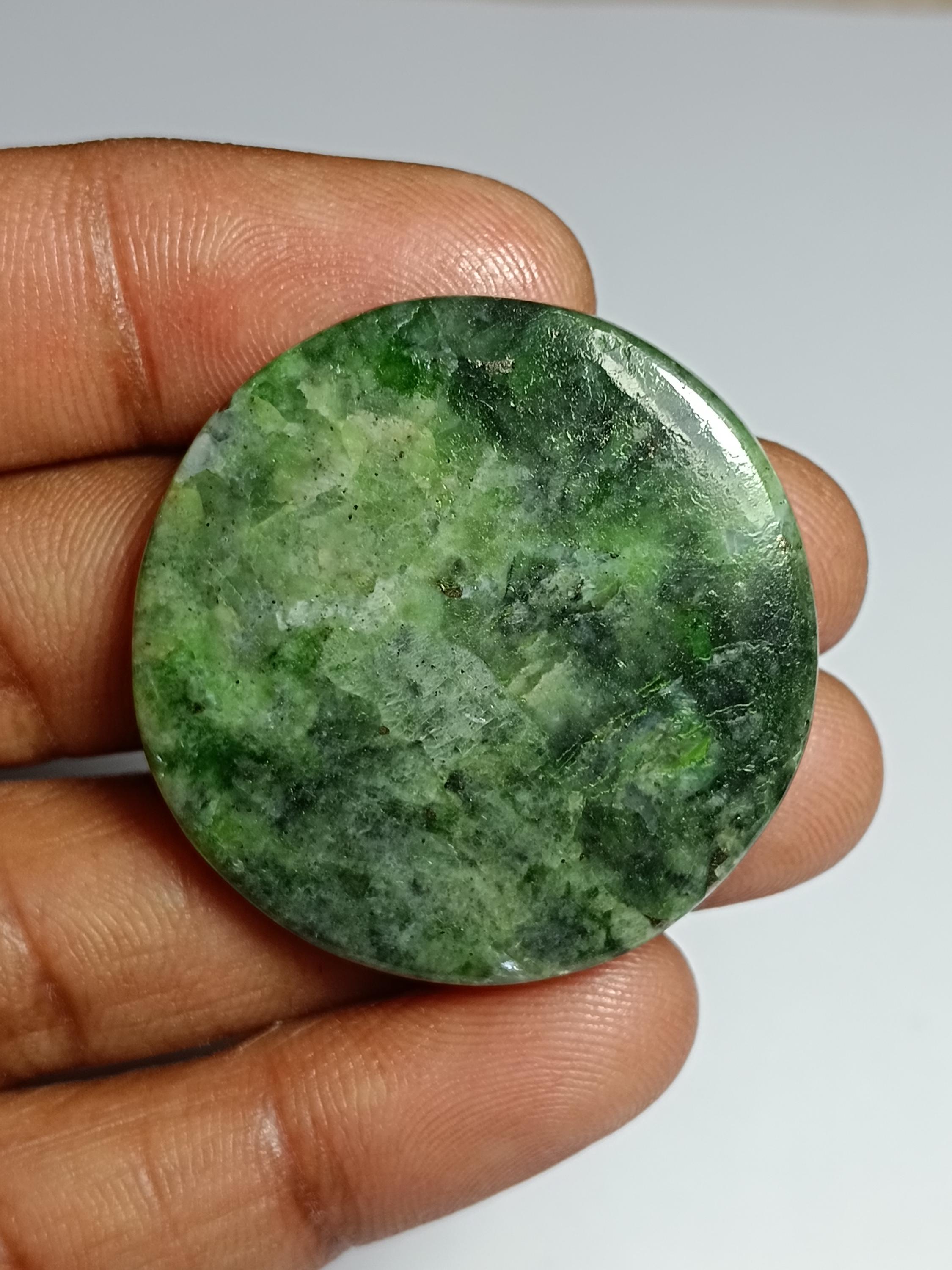Natural Green Diopside Cabochon, Loose Gemstone (35x35 Mm 72cts)