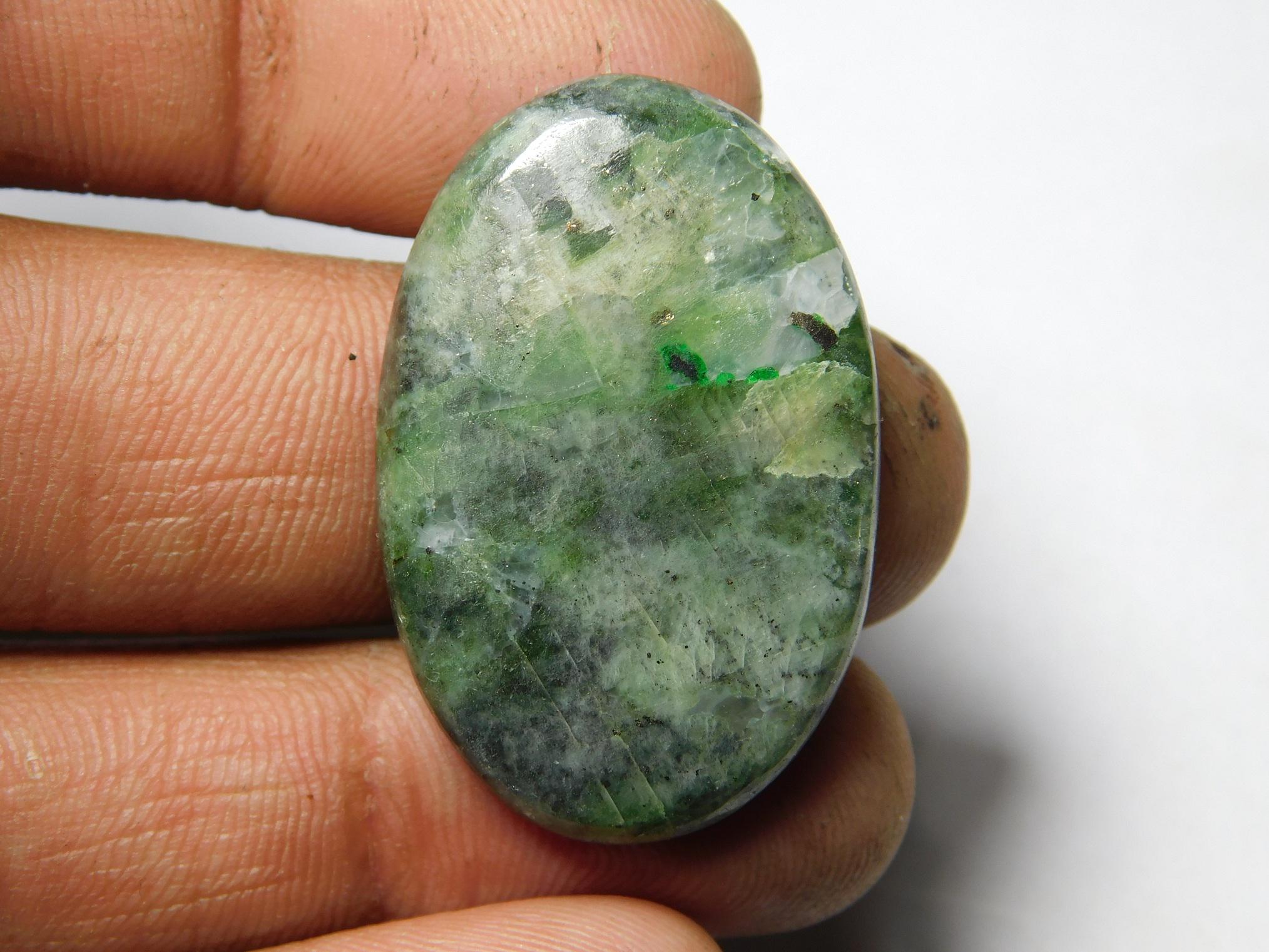 Natural Green Diopside Cabochon, Loose Gemstone (34x22 Mm 44cts)