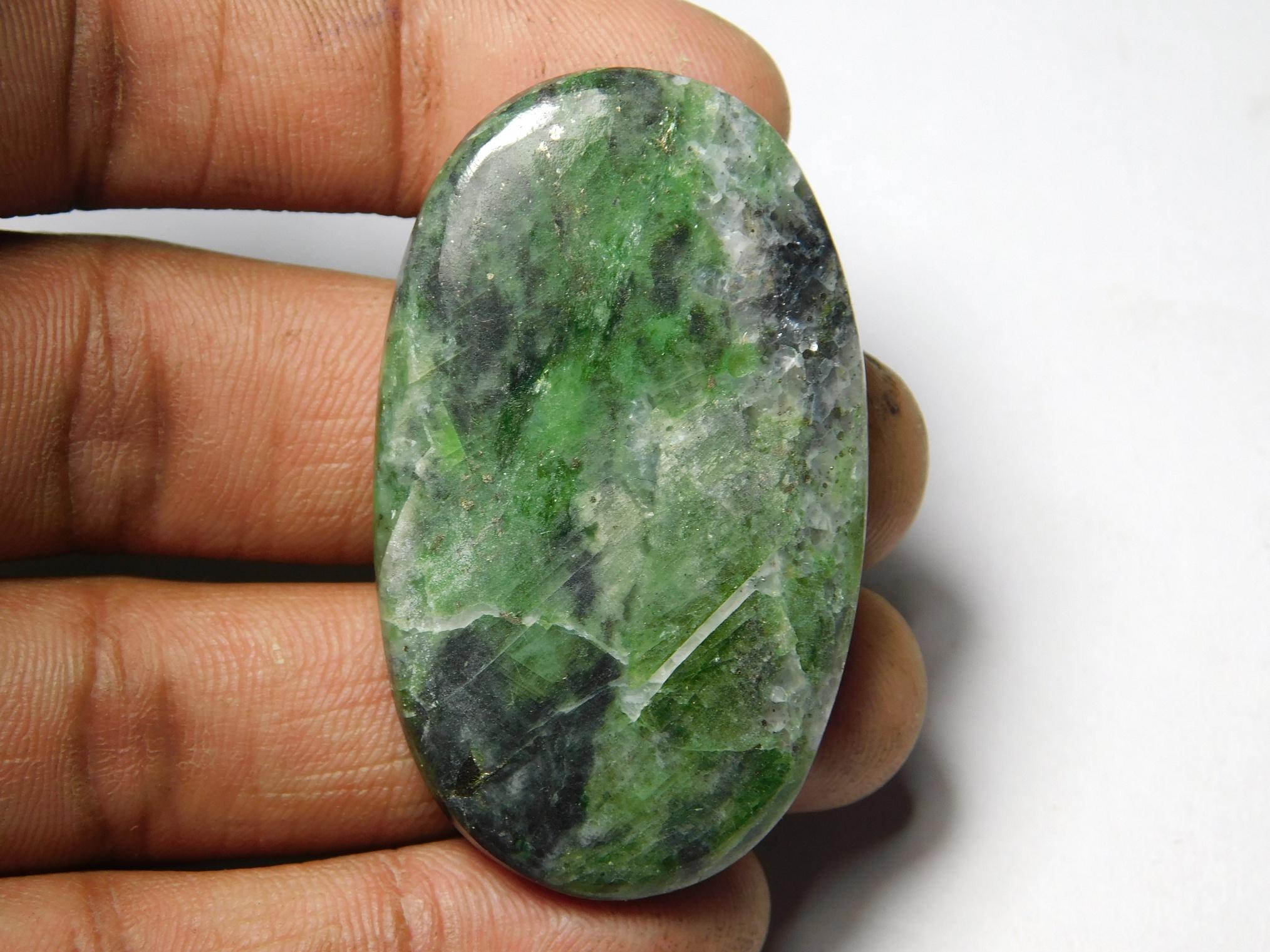 Natural Green Diopside Cabochon, Loose Gemstone (49x29 Mm, 96cts)