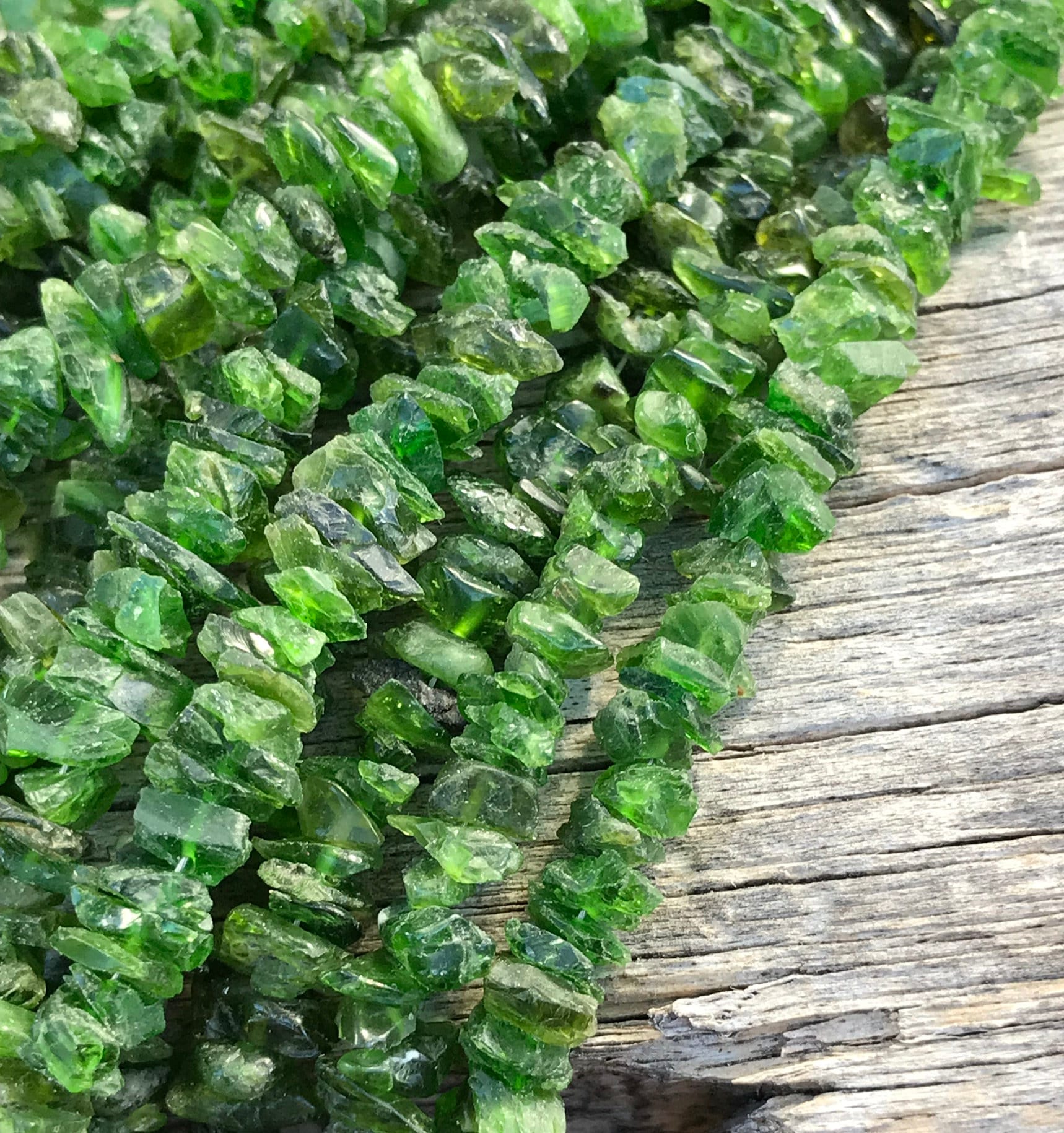 Chrome Diopside Beads Chips Nuggets 8 Inch Strand 7mm