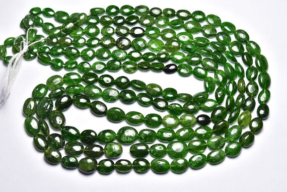 Chrome Diopside Nuggets Oval Beads - 8.5 Inches - Natural Most Beautiful Smooth Chrome Diopside  Oval - Size Is 5x6- 9x6 Mm #1863