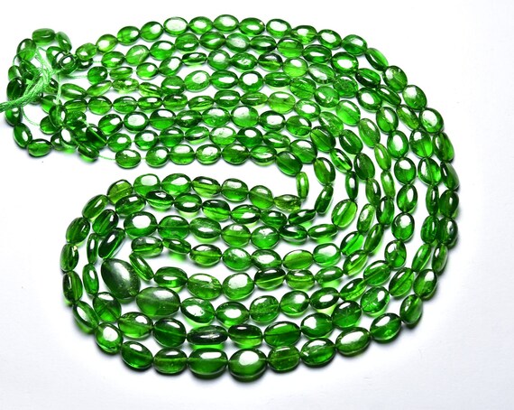 Chrome Diopside Nuggets Oval Beads - 14 Inches - Natural Most Beautiful Smooth Chrome Diopside Oval - Size Is 4x5- 6x8 Mm #2167