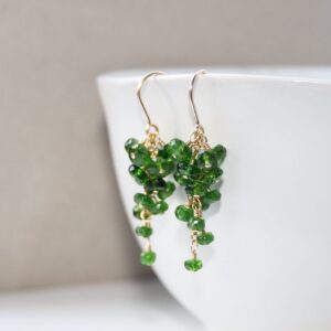 Chrome Green Diopside Cluster Earrings: 14K Gold Filled or Sterling Silver, Natural Gemstone