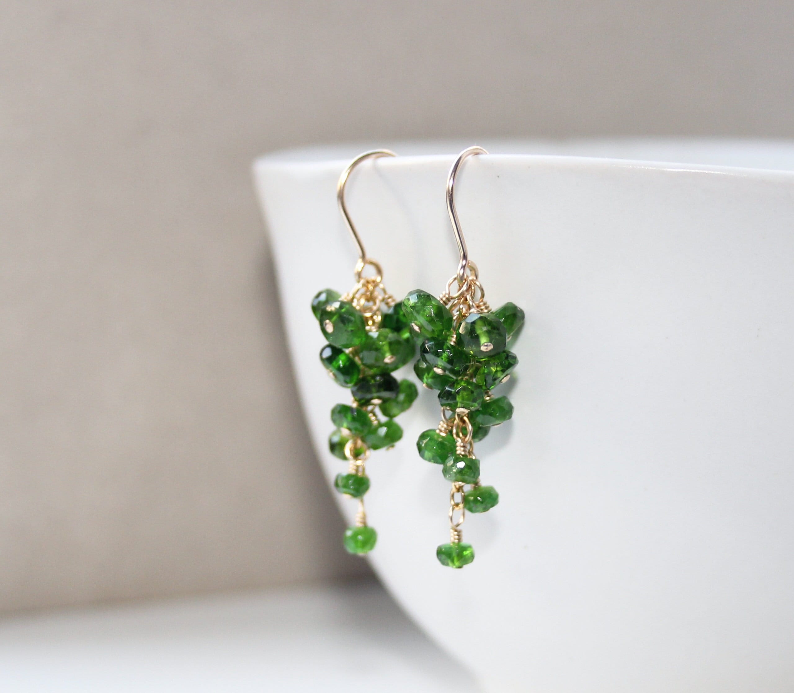 Chrome Green Diopside Cluster Earrings: 14k Gold Filled Or Sterling Silver, Natural Gemstone