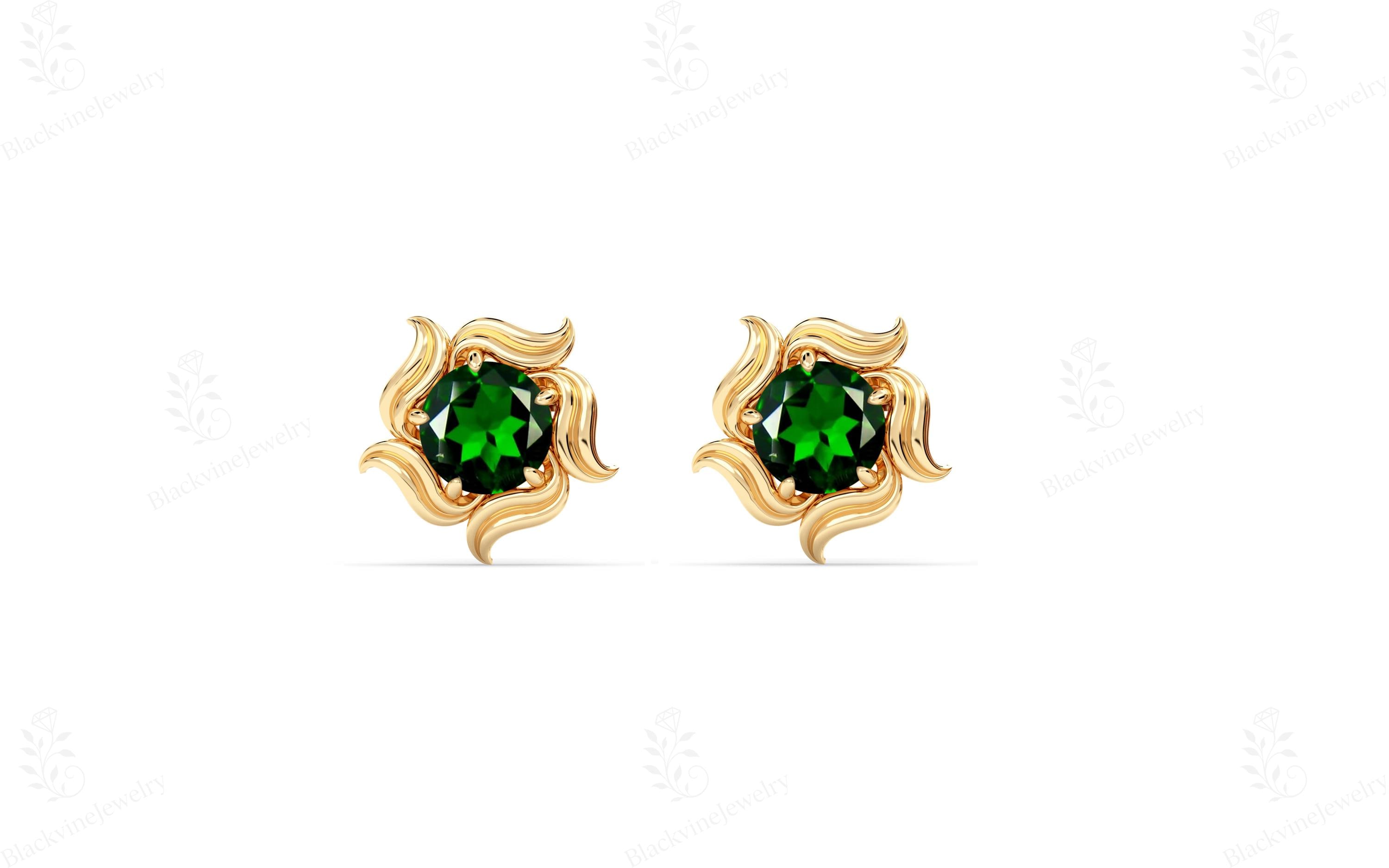 Antique Chrome Diopside Studs Earrings For Women 925 Sliver Diopside Studs Art Deco Floral Design Earring Unique Minimalist Studs Earrings Antique Chrome Diopside Studs Earrings For Women 925 Sliver Diopside Studs Art Deco Floral Design Earring Unique Minimalist Studs Earrings