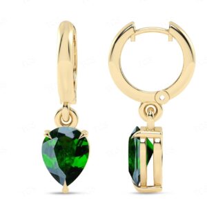 Art Deco Chrome Diopside Wedding Earrings For Her 14k Gold Chrome Diopside Tiny Hoop Earrings For Women Unique Diopside Dangle Drop Earrings