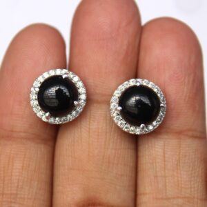 Blackstar Diopside Halo Stud Earring, Black Star Wedding Stud Earrings ,bridal Silver Jewelry,4 Line Visible Star Earring,925 Silver Earring