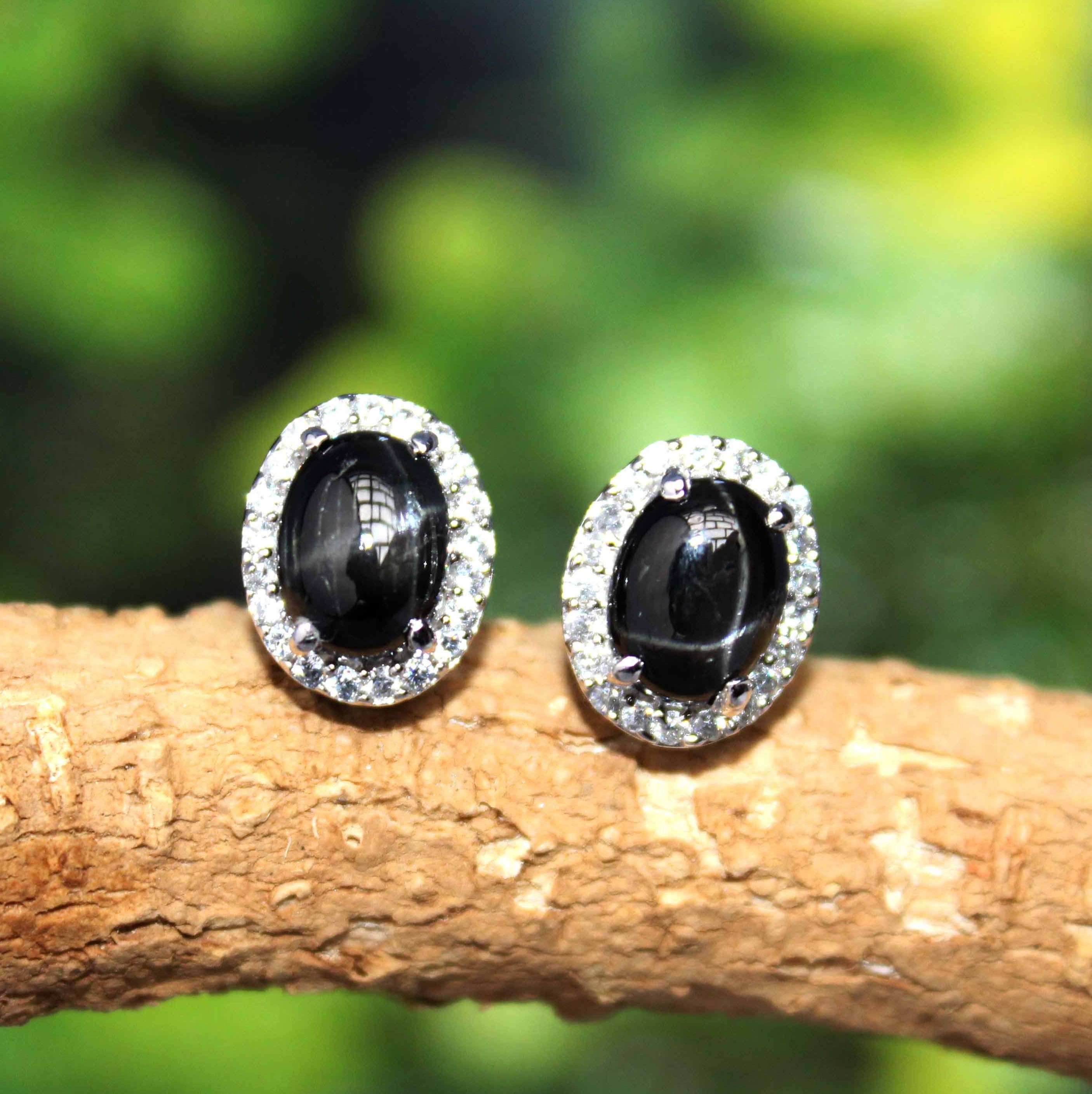 Blackstar Diopside Stud Earring, Star Diopside Earrings , Great Jet Black Color,4 Line Visible Star Earring,925 Silver Earring, Star Sapphir