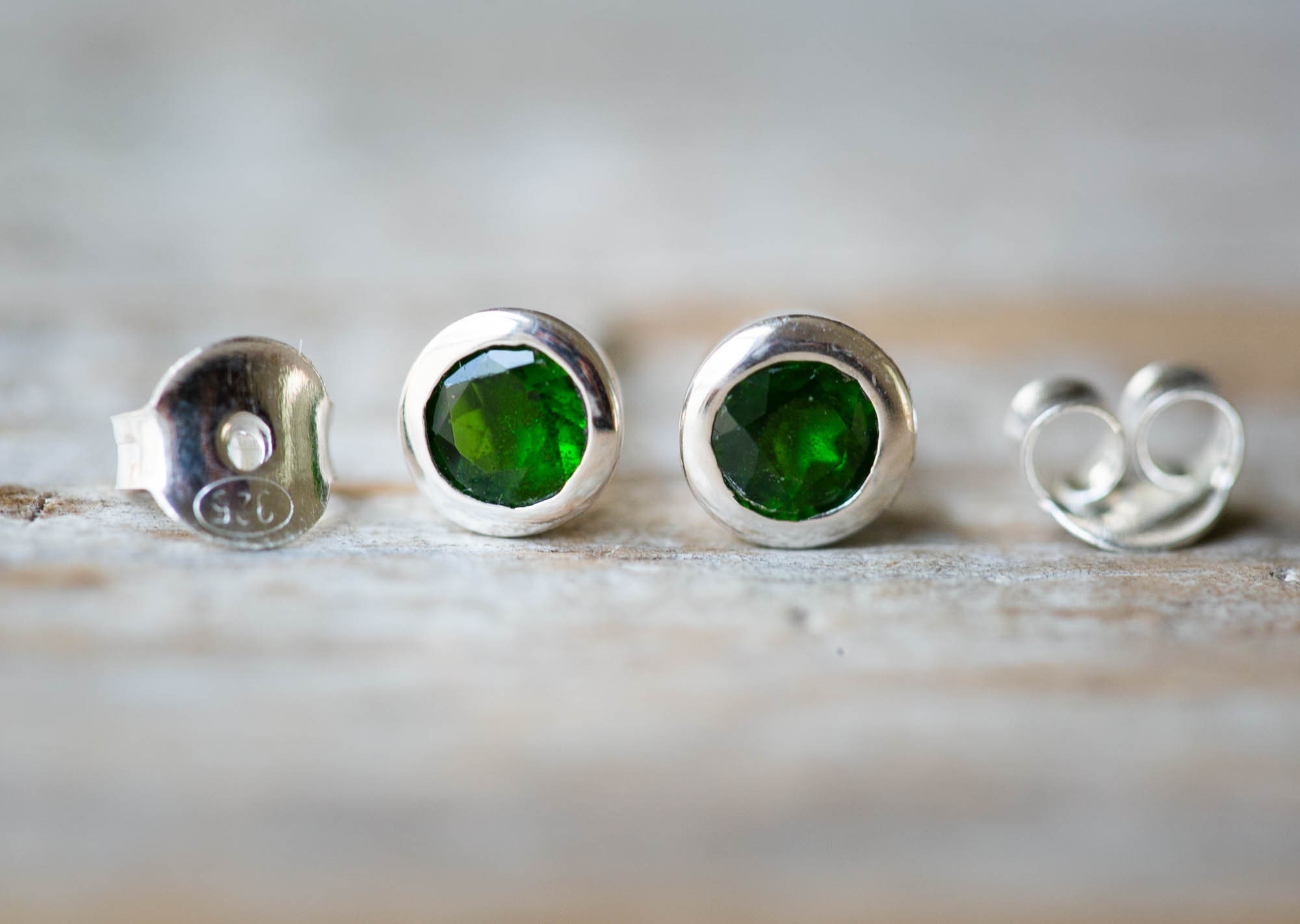 Chrome Diopside Sterling Silver Stud Earrings - 6mm Green Gemstone