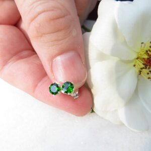 Chrome Diopside Sterling Silver Studs, Forest Green Gemstone Earrings Chrome Diopside Sterling Silver Studs, Forest Green Gemstone Earrings