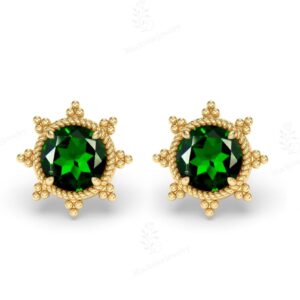 Chrome Diopside Studs Earrings For Women Art Deco Diopside Gemstone Statement Studs Unique Minimalist Stud Earrings Anniversary Gift For Her