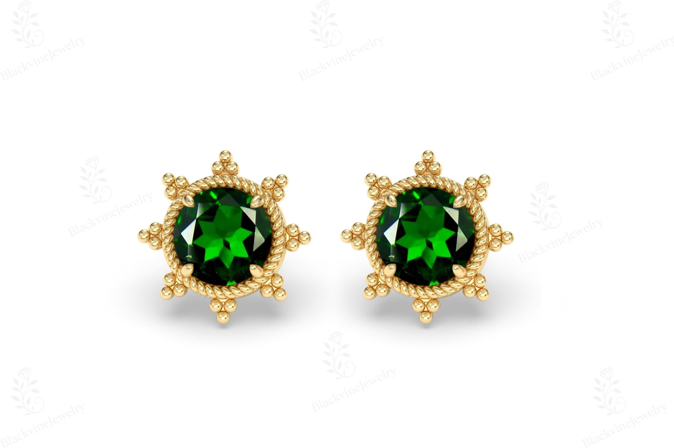 Chrome Diopside Studs Earrings For Women Art Deco Diopside Gemstone Statement Studs Unique Minimalist Stud Earrings Anniversary Gift For Her