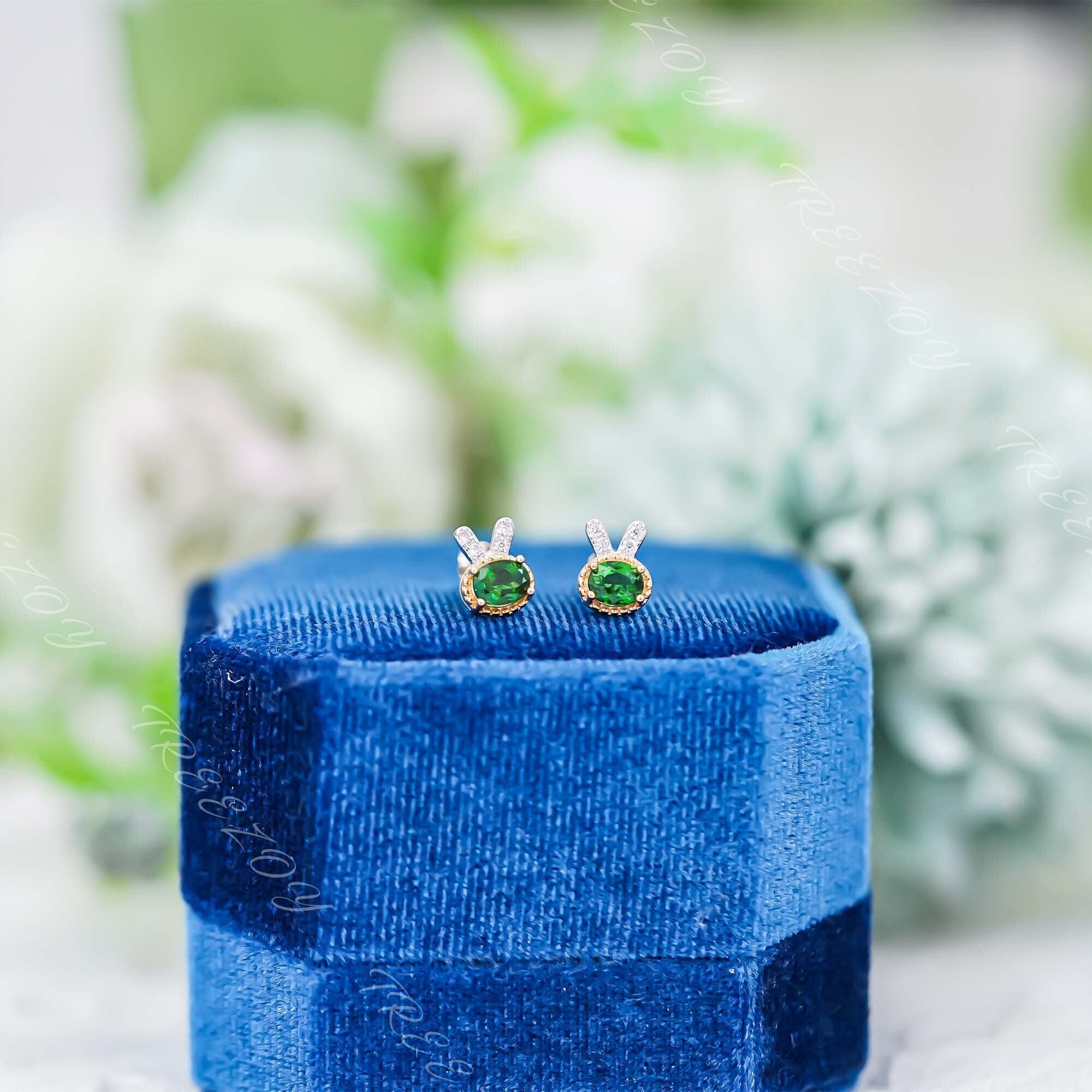 Dainty Chrome Diopside Earrings, Sterling Silver Studs, Earrings For Animal Lovers
