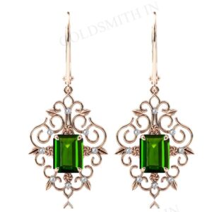 Emerald Shaped Chrome Diopside Earrings For Women Wedding Earring Antique Filigree Style Bridal Earring Dangle Drop Earring Anniversary Gift