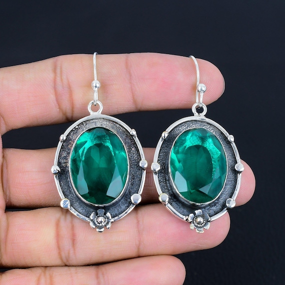 Faceted Chrome Diopside Dangle Earrings: 925 Sterling Silver Gemstone Jewelry