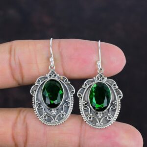 Faceted Chrome Diopside Earrings: Handmade Sterling Silver Vintage Jewelry