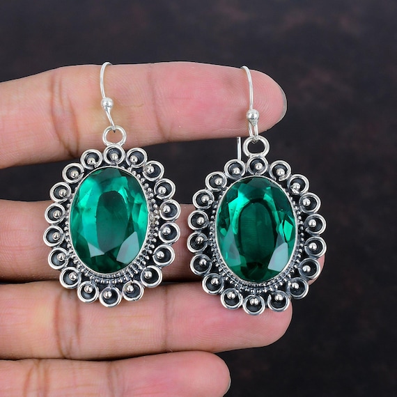 Faceted Chrome Diopside Earrings: Handmade 925 Sterling Silver Jewelry