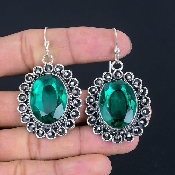 Faceted Chrome Diopside Sterling Silver Earrings: Handmade Jewelry