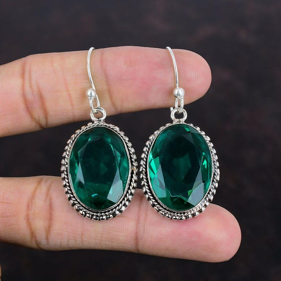 Faceted Chrome Diopside Earrings: Vintage 925 Sterling Silver Gemstone Jewelry