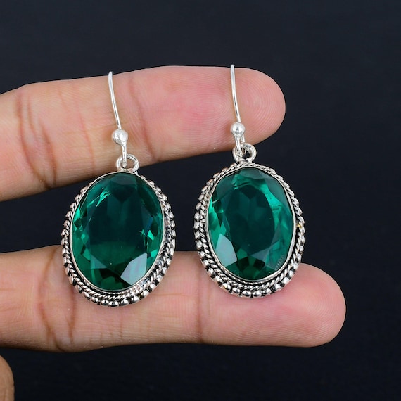 Faceted Chrome Diopside Earrings: Vintage 925 Sterling Silver Jewelry