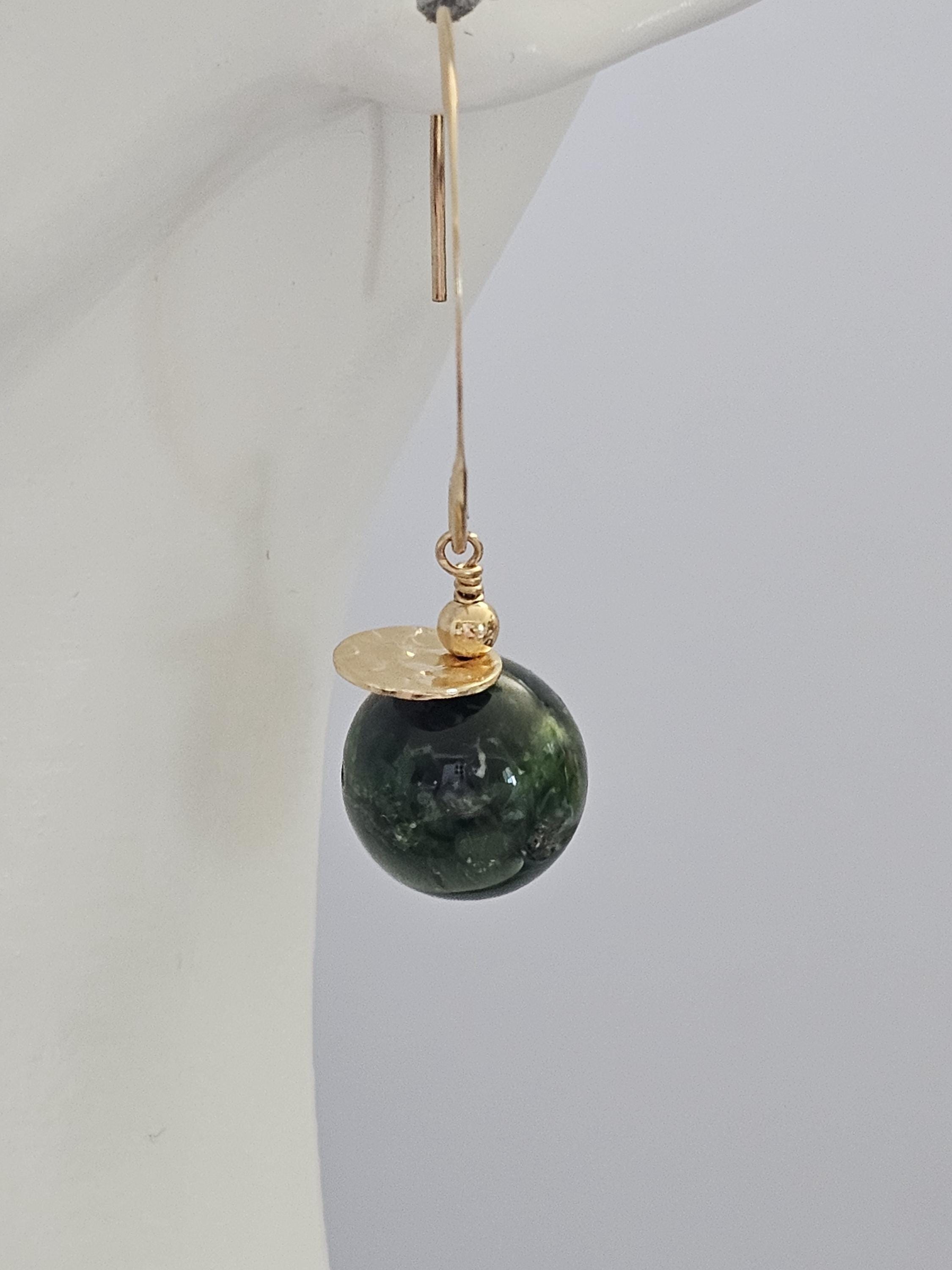Gold Filled Green Diopside Apple Earrings