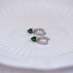 Green Chrome Diopside Earrings: Sterling Silver Heart Leverback