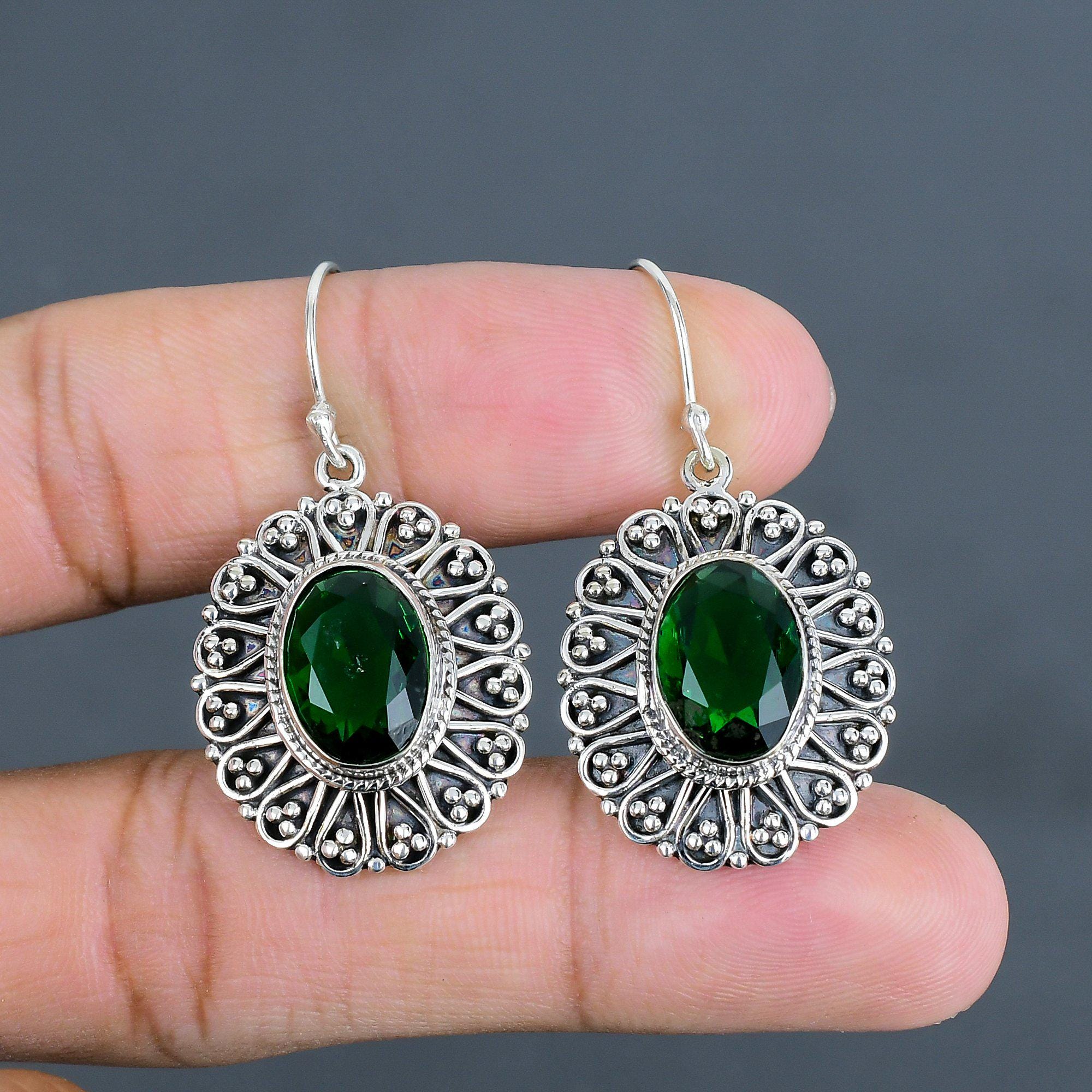 Handmade Chrome Diopside Earrings: Sterling Silver Vintage Jewelry