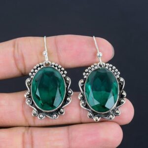 Handmade Chrome Diopside Sterling Silver Dangle Earrings: Engagement Jewelry