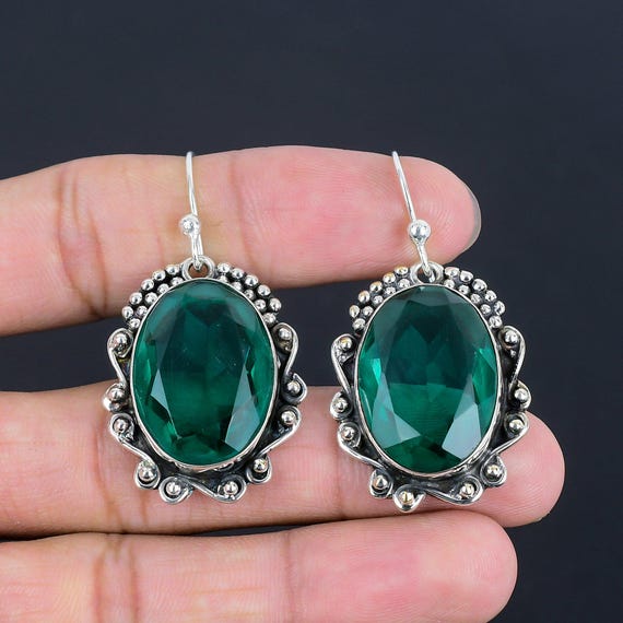 Handmade Chrome Diopside Sterling Silver Dangle Earrings: Engagement Jewelry