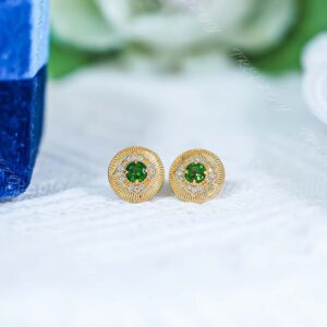 Handmade Chrome Diopside Stud Earrings: 18K Gold Plated Sterling Silver