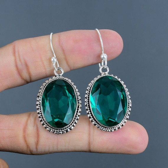 Handmade Chrome Diopside Earrings: Vintage 925 Sterling Silver Gemstone Jewelry