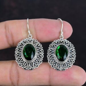 Handmade Sterling Silver Chrome Diopside Earrings: Vintage Style Jewelry