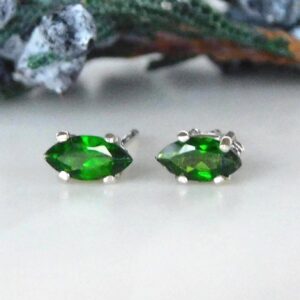 Natural Chrome Diopside 6x3mm Stud Earrings: Second Hole Studs, Sterling Silver