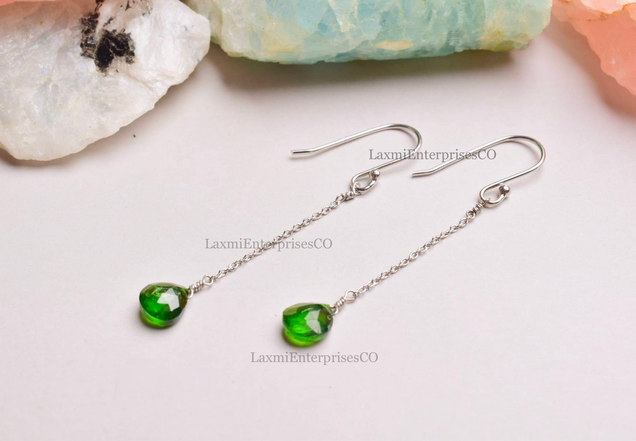 Natural Chrome Diopside Earring In 925 Sterling Silver, Artisan Earrings, Silver Jewelry, Designer Earring, Birthstone, Handmade, Gift Her