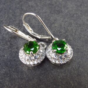Natural Intense Forest Green Faceted Chrome Diopside Dangle 925 Silver Leverback Earrings From Russia - 1 Carat