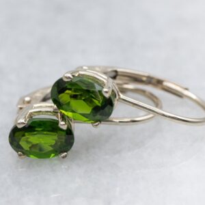 Oval-Cut Diopside White Gold Gemstone Drop Earrings