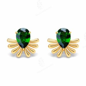 Pear Cut Chrome Diopside Earrings For Women Antique Style Studs 925 Sliver Diopside Studs Earrings Art Deco Diopside Minimalist Earrings