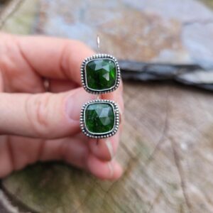 Sterling silver chrome diopside earrings. Dark green flashy earrings. Dainty unique earrings
