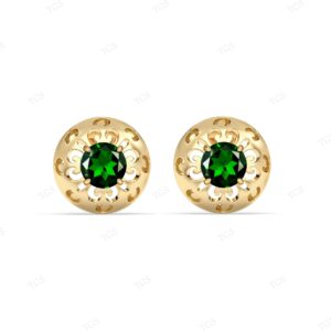 Unique Chrome Diopside Stud Earrings For Women Minimalist Gemstone Earrings Dainty Wedding Earrings Art Deco Filigree Design Stud Earrings