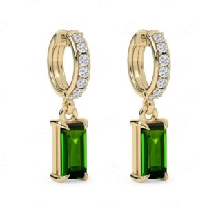 Unique Radiant Cut Chrome Diopside Earrings For Women Antique Wedding Earrings Art Deco Moissanite Hoop Earrings Anniversary Gift For Her
