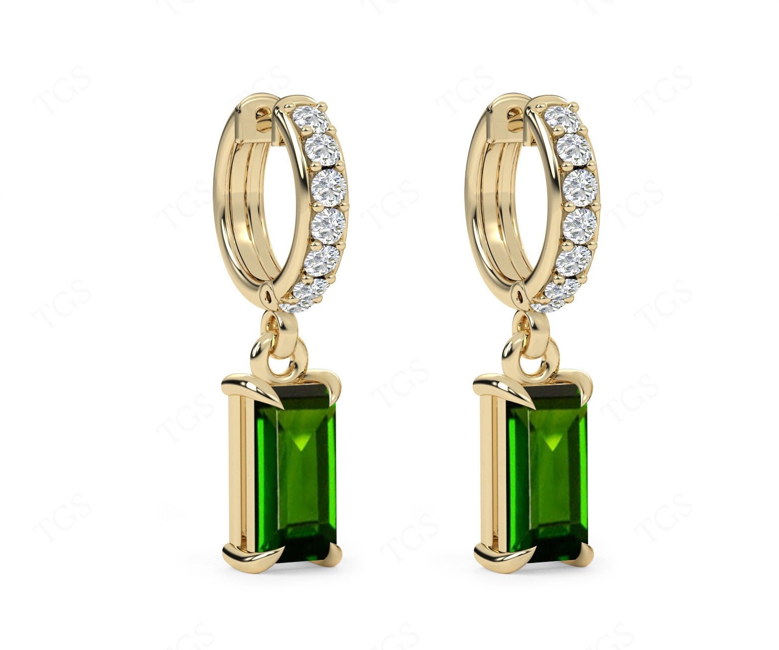 Unique Radiant Cut Chrome Diopside Earrings For Women Antique Wedding Earrings Art Deco Moissanite Hoop Earrings Anniversary Gift For Her