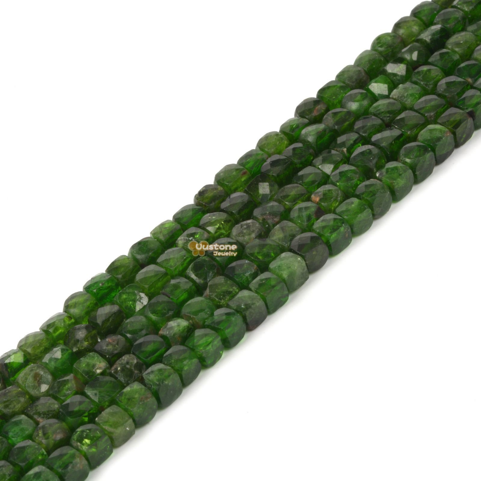 02321 3.7mm To 4.7mm Faceted Green Diopside Cube Square Loose Beads Diy Jewelry Making Strand 15.5-16"